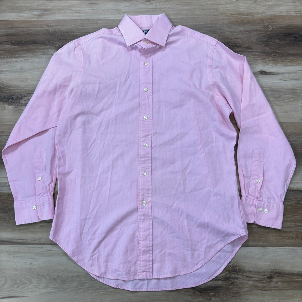 Polo Ralph Lauren Dress Shirt 15.5 32/33 Herringbone Regent Classic Fit Pink